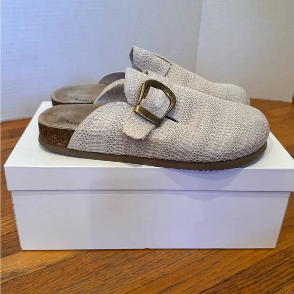 Haute Hippie Beige Knit Mule Clogs with Buckle - Picture 2 of 5